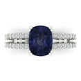 thumbnail image 1 of 3.96ct Cushion Cut Blue Sapphire 14k White Gold Engraving Statement Bridal Wedding Designer Ring Size 10.5, 1 of 5