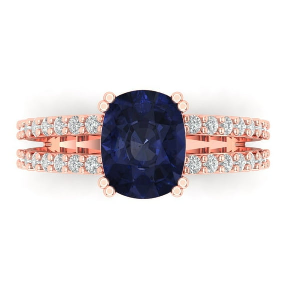 3.96ct Cushion Cut Blue Sapphire 18k Pink Rose Gold Engraving Statement Bridal Wedding Designer Ring Size 6.5