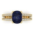 thumbnail image 1 of 3.96ct Cushion Cut Blue Sapphire 18k Yellow Gold Engraving Statement Bridal Wedding Designer Ring Size 8.5, 1 of 5