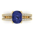 thumbnail image 1 of 3.96ct Cushion Cut Blue Tanzanite 14k Yellow Gold Engraving Statement Bridal Wedding Designer Ring Size 4.5, 1 of 5