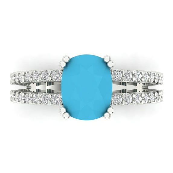 3.96ct Cushion Cut Blue Turquoise 18k White Gold Engraving Statement Bridal Wedding Designer Ring Size 9