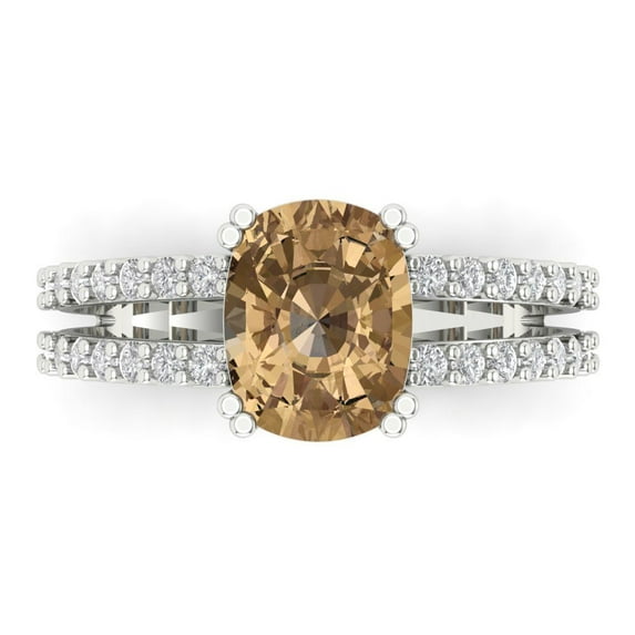 3.96ct Cushion Cut Brown Champagne Crystal 14k White Gold Engraving Statement Bridal Wedding Designer Ring Size 5
