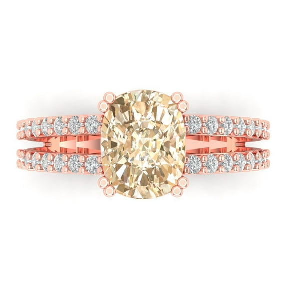 3.96ct Cushion Cut Brown Natural Morganite 14k Pink Rose Gold Engraving Statement Bridal Wedding Designer Ring Size 3.5