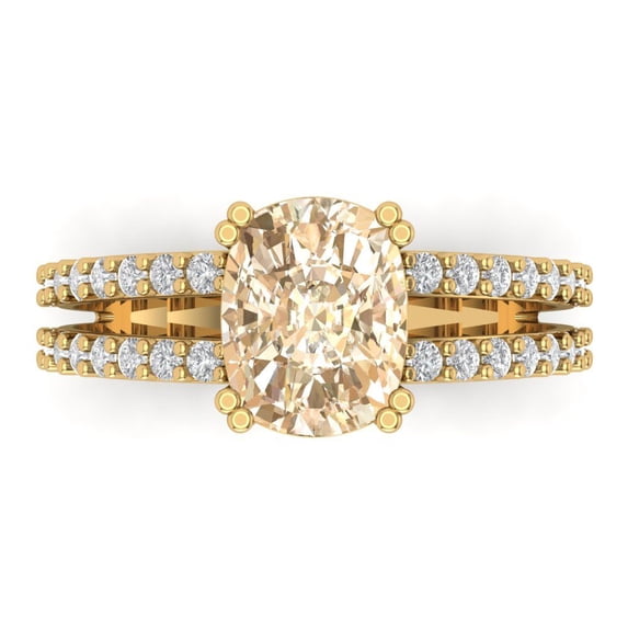 3.96ct Cushion Cut Brown Natural Morganite 14k Yellow Gold Engraving Statement Bridal Wedding Designer Ring Size 6