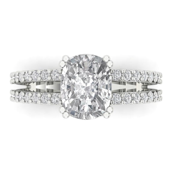 3.96ct Cushion Cut Clear Moissanite 14k White Gold Engraving Statement Bridal Wedding Designer Ring Size 9