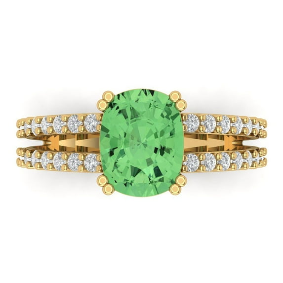 3.96ct Cushion Cut Green Crystal 14k Yellow Gold Engraving Statement Bridal Wedding Designer Ring Size 9.5