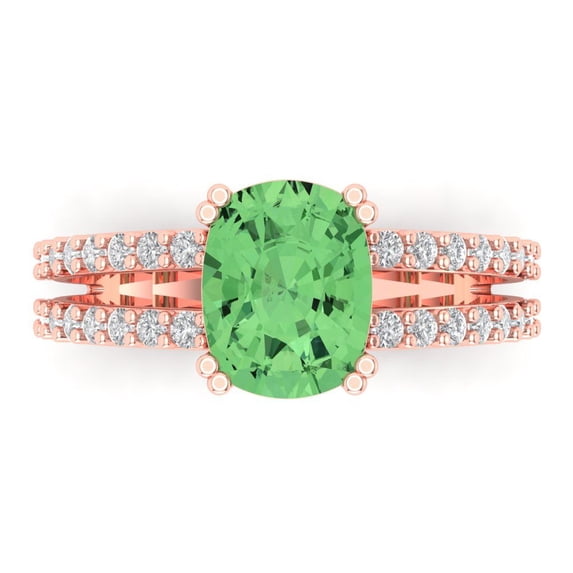 3.96ct Cushion Cut Green Crystal 18k Pink Rose Gold Engraving Statement Bridal Wedding Designer Ring Size 4.5