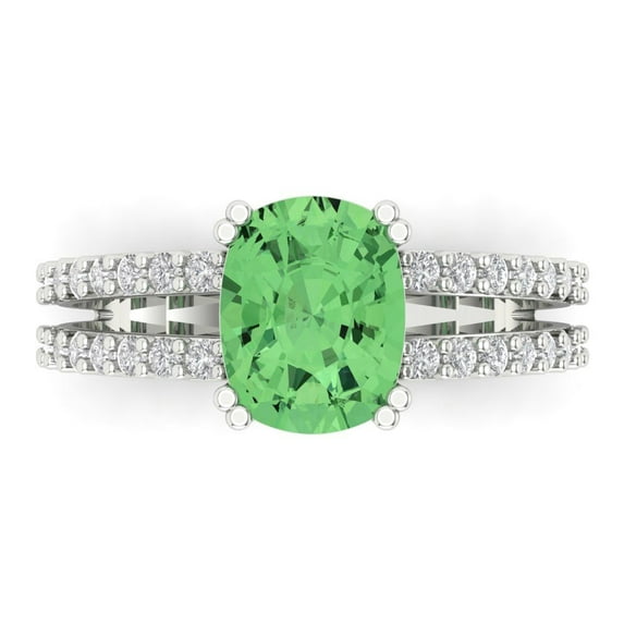3.96ct Cushion Cut Green Crystal 18k White Gold Engraving Statement Bridal Wedding Designer Ring Size 7.5