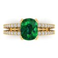 thumbnail image 1 of 3.96ct Cushion Cut Green Emerald 14k Yellow Gold Engraving Statement Bridal Wedding Designer Ring Size 4, 1 of 5