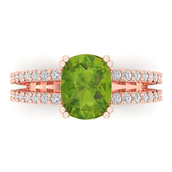 3.96ct Cushion Cut Green Natural Peridot 14k Pink Rose Gold Engraving Statement Bridal Wedding Designer Ring Size 7