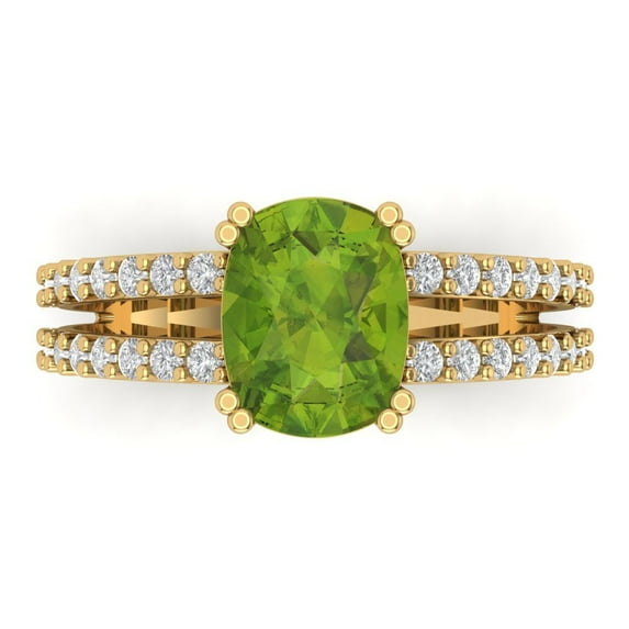 3.96ct Cushion Cut Green Natural Peridot 14k Yellow Gold Engraving Statement Bridal Wedding Designer Ring Size 3.5
