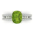 thumbnail image 1 of 3.96ct Cushion Cut Green Natural Peridot 18k White Gold Engraving Statement Bridal Wedding Designer Ring Size 4.5, 1 of 5