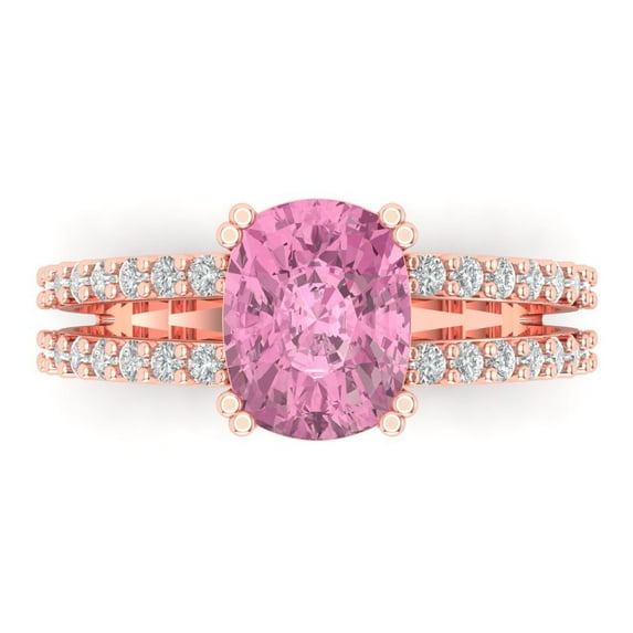 3.96ct Cushion Cut Pink Crystal 14k Pink Rose Gold Engraving Statement Bridal Wedding Designer Ring Size 5