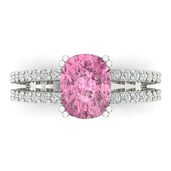 3.96ct Cushion Cut Pink Crystal 14k White Gold Engraving Statement Bridal Wedding Designer Ring Size 3.5