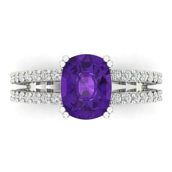 3.96ct Cushion Cut Purple Natural Amethyst 18k White Gold Engraving Statement Bridal Wedding Designer Ring Size 5.5