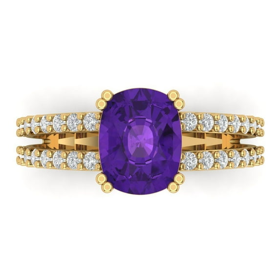 3.96ct Cushion Cut Purple Natural Amethyst 18k Yellow Gold Engraving Statement Bridal Wedding Designer Ring Size 5.5