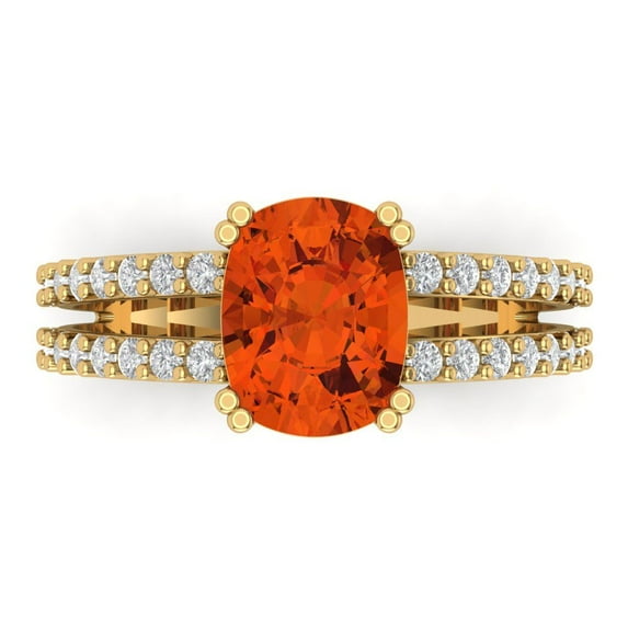 3.96ct Cushion Cut Red Crystal 14k Yellow Gold Engraving Statement Bridal Wedding Designer Ring Size 10.5