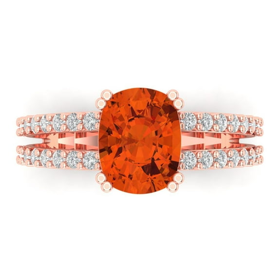 3.96ct Cushion Cut Red Crystal 18k Pink Rose Gold Engraving Statement Bridal Wedding Designer Ring Size 10.5