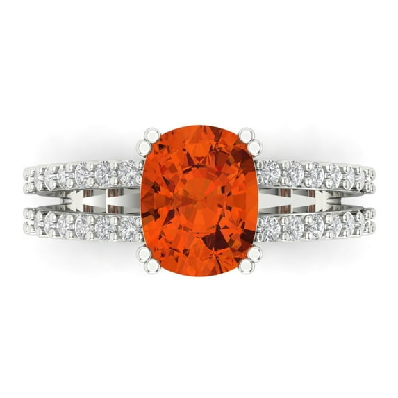 3.96ct Cushion Cut Red Crystal 18k White Gold Engraving Statement Bridal Wedding Designer Ring Size 9.5
