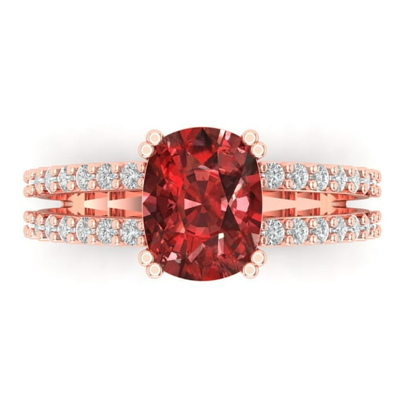 3.96ct Cushion Cut Red Natural Garnet 14k Pink Rose Gold Engraving Statement Bridal Wedding Designer Ring Size 3.5