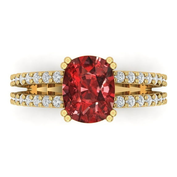3.96ct Cushion Cut Red Natural Garnet 14k Yellow Gold Engraving Statement Bridal Wedding Designer Ring Size 6