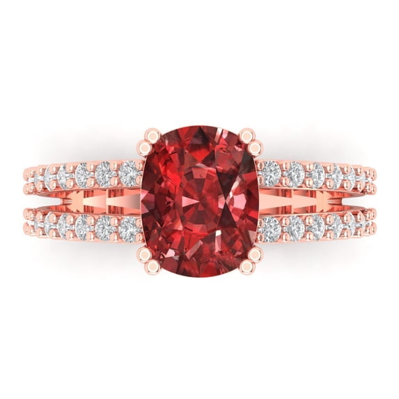 3.96ct Cushion Cut Red Natural Garnet 18k Pink Rose Gold Engraving Statement Bridal Wedding Designer Ring Size 9.5