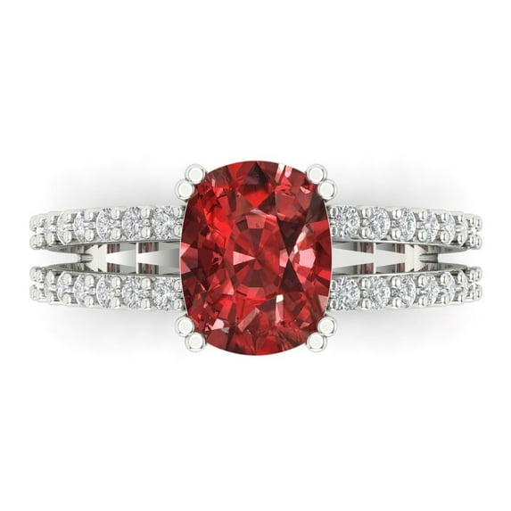3.96ct Cushion Cut Red Natural Garnet 18k White Gold Engraving Statement Bridal Wedding Designer Ring Size 3.5