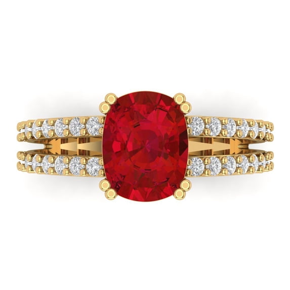 3.96ct Cushion Cut Red Ruby 14k Yellow Gold Engraving Statement Bridal Wedding Designer Ring Size 7