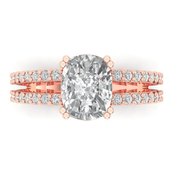 3.96ct Cushion Cut White Sapphire 14k Pink Rose Gold Engraving Statement Bridal Wedding Designer Ring Size 7.5