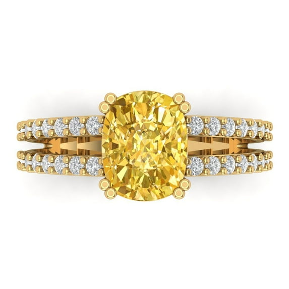 3.96ct Cushion Cut Yellow Crystal 14k Yellow Gold Engraving Statement Bridal Wedding Designer Ring Size 7