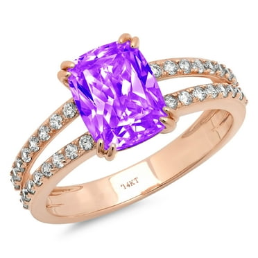 3.96ct Cushion cut - Solitaire with Accents - Natural Amethyst - 14k Rose Gold - Engagement Ring