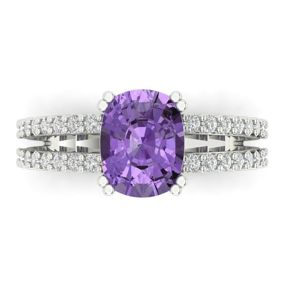 Solitaire with Accents Engagement Ring for Women - 3.48ct Simulated Alexandrite in 14K White Gold Promise Ring