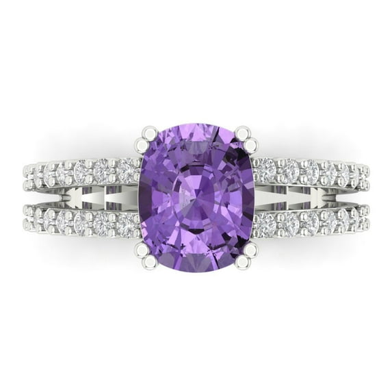 Solitaire with Accents Engagement Ring for Women - 3.48ct Simulated Alexandrite in 18K White Gold Promise Ring