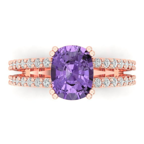 3.96ct cushion cut alexandrite 14k rose gold Bridal Wedding Engagement Promise Anniversary Ring for Women size 3.5