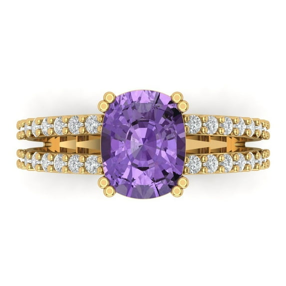 Clara Pucci 14K Yellow Gold Solid Gold Alexandrite Solitaire with Accents Anniversary Ring for Women - 3.48 cttw Long Cushion Cut