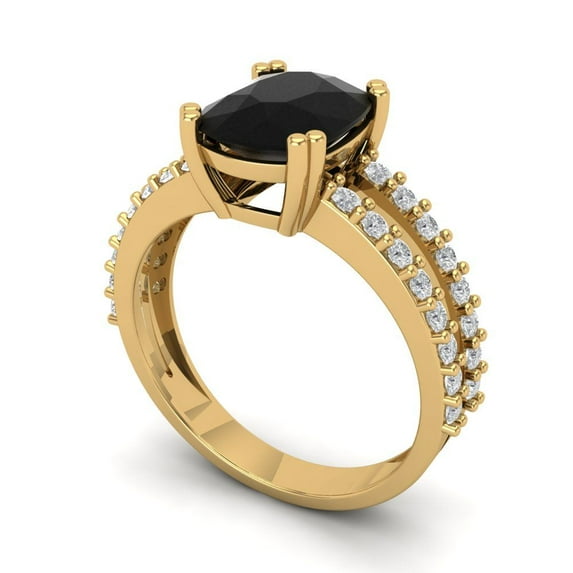 3.96ct cushion cut black natural onyx 14k yellow gold Bridal Wedding Engagement Promise Anniversary Ring for Women size 8.25