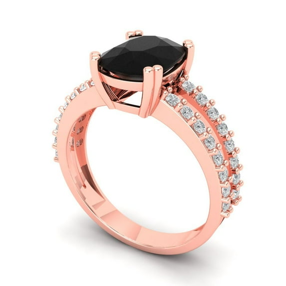 3.96ct cushion cut black natural onyx 18k rose gold Bridal Wedding Engagement Promise Anniversary Ring for Women size 4.75