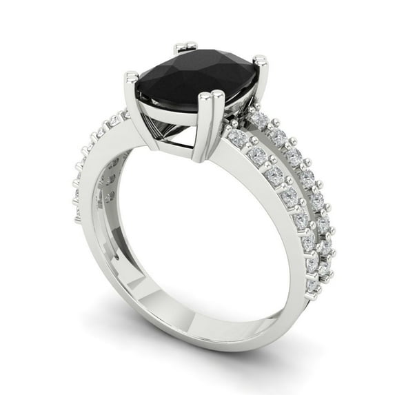 3.96ct cushion cut black natural onyx 18k white gold Bridal Wedding Engagement Promise Anniversary Ring for Women size 7.75