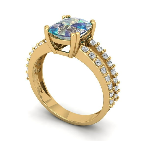 3.96ct cushion cut blue moissanite 14k yellow gold Bridal Wedding Engagement Promise Anniversary Ring for Women size 6.75