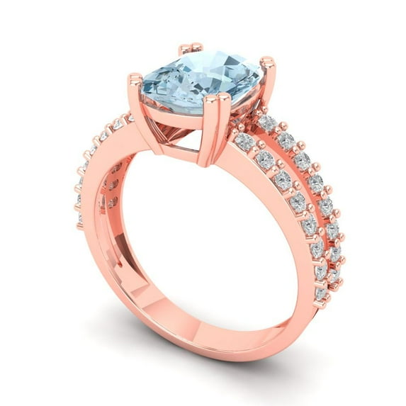 3.96ct cushion cut blue Zircon 14k rose gold Bridal Wedding Engagement Promise Anniversary Ring for Women size 5