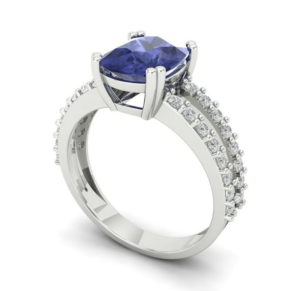 3.96ct cushion cut blue tanzanite 18k white gold Bridal Wedding Engagement Promise Anniversary Ring for Women size 4.5
