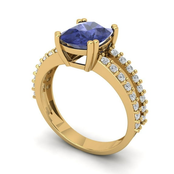 3.96ct cushion cut blue tanzanite 18k yellow gold Bridal Wedding Engagement Promise Anniversary Ring for Women size 6