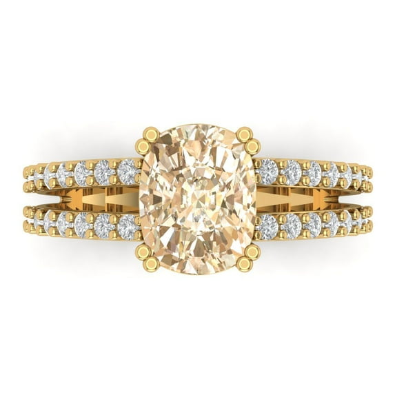 Clara Pucci 14K Yellow Gold Solid Gold Morganite Solitaire with Accents Anniversary Ring for Women - 3.48 cttw Long Cushion Cut