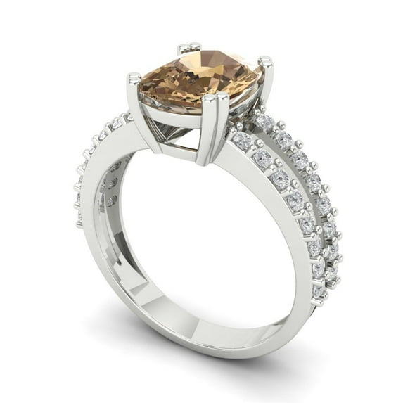 3.96ct cushion cut champagne Zircon 14k white gold Bridal Wedding Engagement Promise Anniversary Ring for Women size 10.25