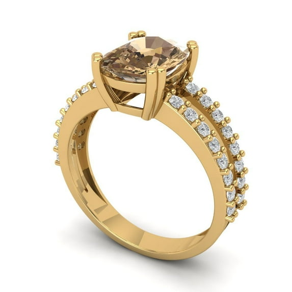3.96ct cushion cut champagne Zircon 18k yellow gold Bridal Wedding Engagement Promise Anniversary Ring for Women size 10.5