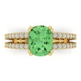 thumbnail image 1 of Clara Pucci 14K Yellow Gold Solid Gold Green Solitaire with Accents Anniversary Ring for Women - 3.48 cttw Long Cushion Cut, 1 of 7