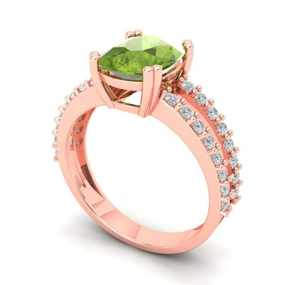 3.96ct cushion cut green natural peridot 14k rose gold Bridal Wedding Engagement Promise Anniversary Ring for Women size 5.5