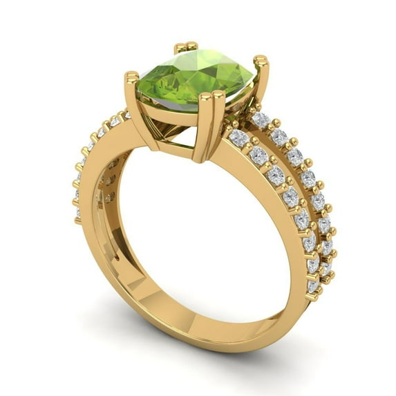 3.96ct cushion cut green natural peridot 14k yellow gold Bridal Wedding Engagement Promise Anniversary Ring for Women size 7