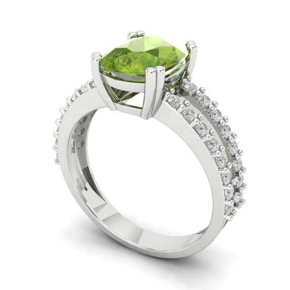 3.96ct cushion cut green natural peridot 18k white gold Bridal Wedding Engagement Promise Anniversary Ring for Women size 5.5