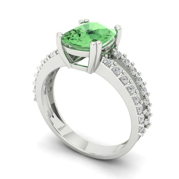 3.96ct cushion cut green Zircon 14k white gold Bridal Wedding Engagement Promise Anniversary Ring for Women size 7